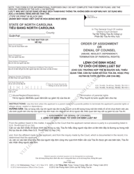 Form AOC-J-144 Order of Assignment or Denial of Counsel (Abuse, Neglect, Dependency; Termination of Parental Rights) - North Carolina (English/Vietnamese)