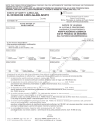 Form AOC-J-141 Notice of Hearing in Juvenile Proceeding (Abuse/Neglect/Dependency) - North Carolina (English/Spanish)