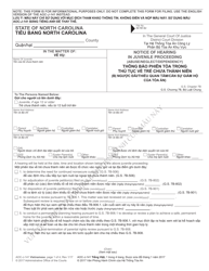 Form AOC-J-141 Notice of Hearing in Juvenile Proceeding (Abuse/Neglect/Dependency) - North Carolina (English/Vietnamese)