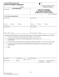 Document preview: Form AOC-J-145 Notice of Hearing in Juvenile Proceeding (Termination of Parental Rights) - North Carolina