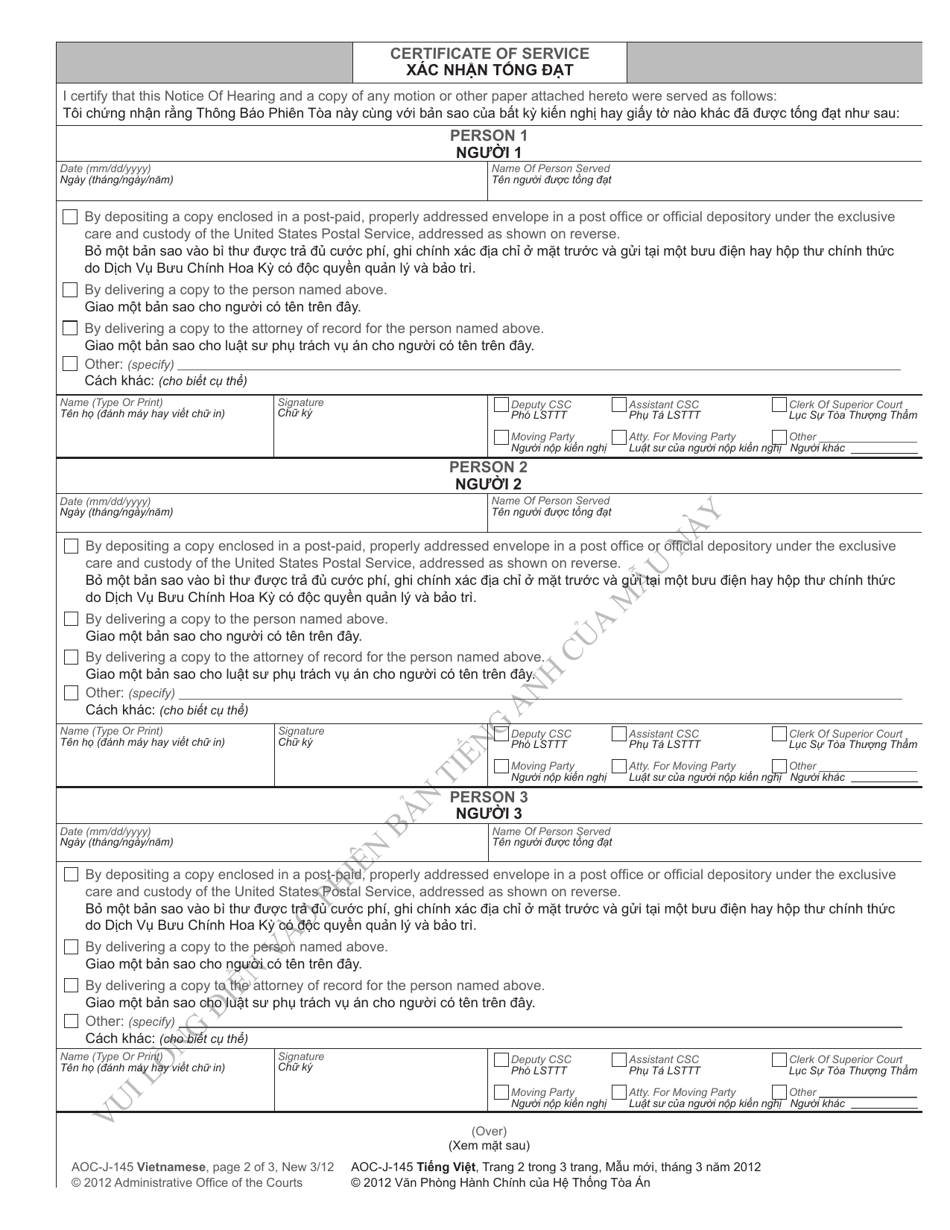 Form AOC-J-145 Notice of Hearing in Juvenile Proceeding (Termination of Parental Rights) - North Carolina (English / Vietnamese), Page 2