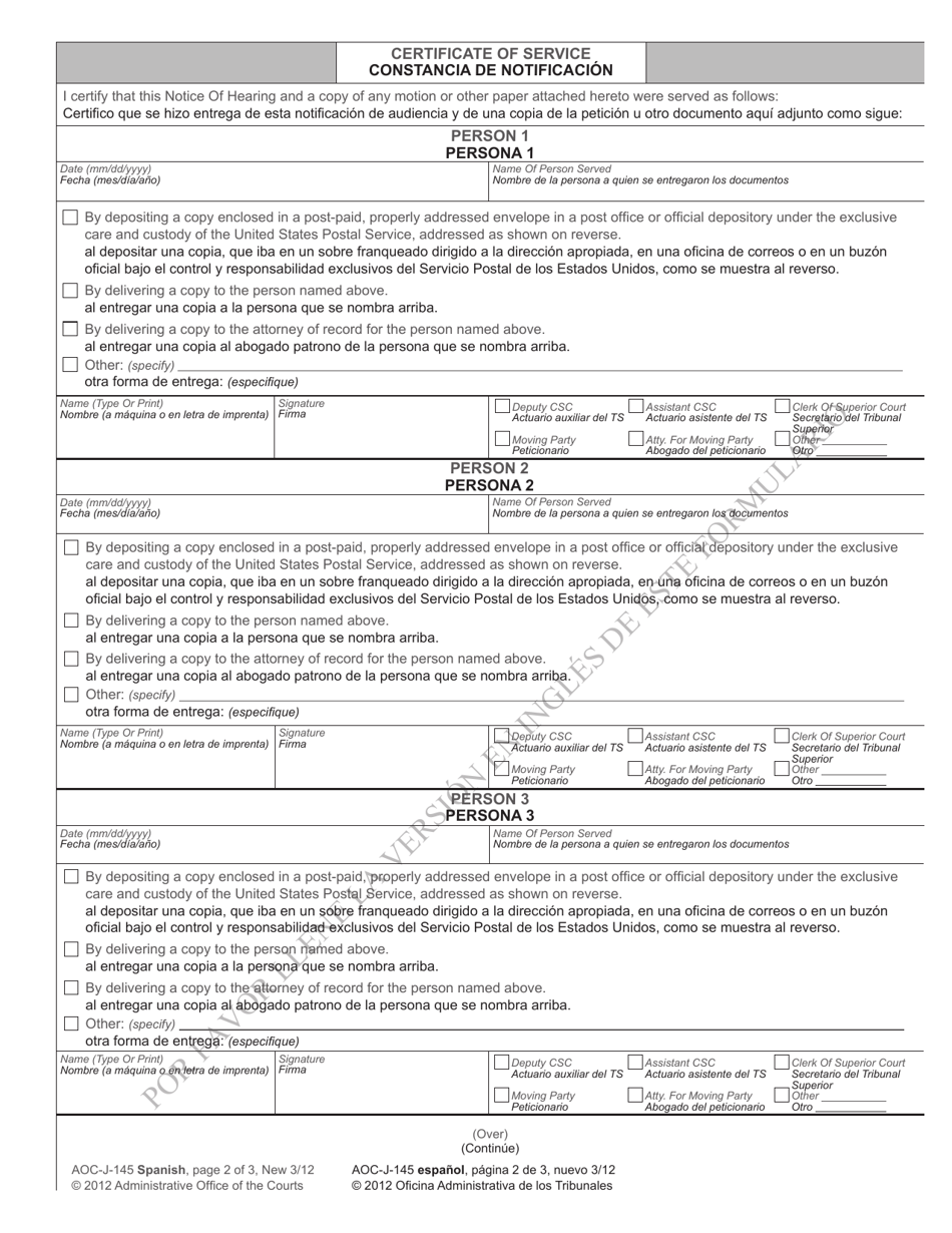 Form AOC-J-145 Notice of Hearing in Juvenile Proceeding (Termination of Parental Rights) - North Carolina (English / Spanish), Page 2