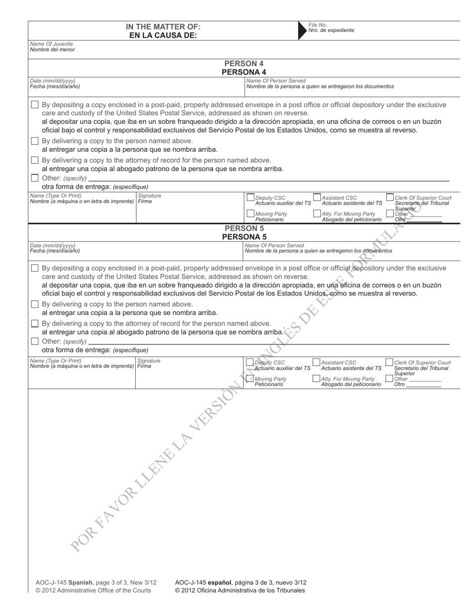 Form AOC-J-145 Notice of Hearing in Juvenile Proceeding (Termination of Parental Rights) - North Carolina (English / Spanish), Page 3