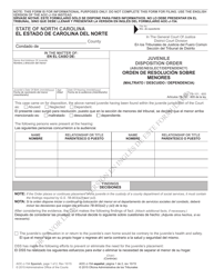 Form AOC-J-154 Juvenile Disposition Order (Abuse/Neglect/Dependency) - North Carolina (English/Spanish)