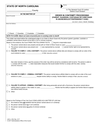Document preview: Form AOC-J-156 Order in Contempt Proceeding (Parent, Guardian, Custodian or Caretaker in Abuse/Neglect/Dependency Case) - North Carolina