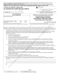 Form AOC-J-150 Order for Nonsecure Custody (Abuse/Neglect/Dependency) - North Carolina (English/Spanish)