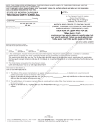 Document preview: Form AOC-J-155 Motion and Order to Show Cause (Parent, Guardian, Custodian or Caretaker in Abuse/Neglect/Dependency Case) - North Carolina (English/Vietnamese)