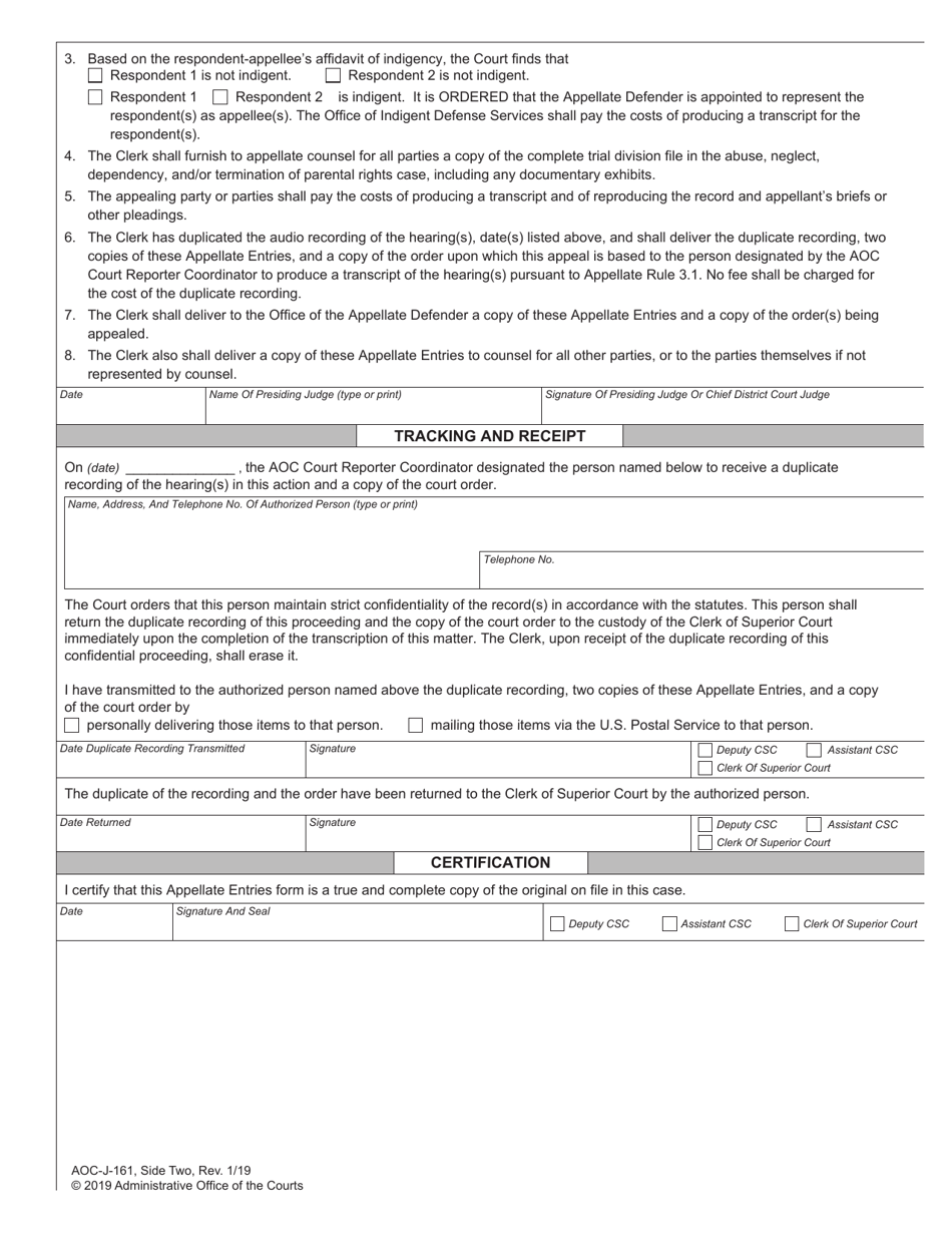 Form AOC-J-161 Appellate Entries for Dss / Gal in Abuse, Neglect, Dependency, or Termination of Parental Rights Proceeding - North Carolina, Page 2