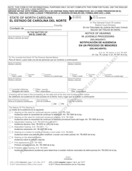 Document preview: Form AOC-J-240A Notice of Hearing in Juvenile Proceeding (Delinquent) - North Carolina (English/Spanish)