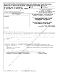 Document preview: Form AOC-J-344 Motion and Order to Show Cause (Parent, Guardian or Custodian of Undisciplined or Delinquent Juvenile) - North Carolina (English/Spanish)