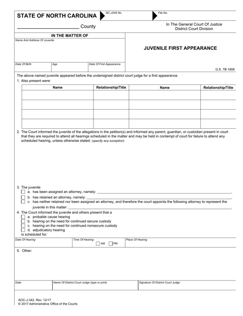 Form AOC-J-342  Printable Pdf