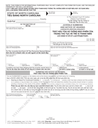 Form AOC-J-340 Juvenile Summons and Notice of Hearing (Undisciplined/Delinquent) - North Carolina (English/Vietnamese)