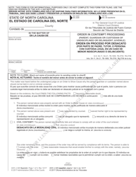 Form AOC-J-345 Order in Contempt Proceeding (Parent, Guardian or Custodian of Undisciplined or Delinquent Juvenile) - North Carolina (English/Spanish)