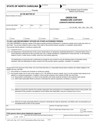 Document preview: Form AOC-J-441 Order for Nonsecure Custody (Undisciplined/Delinquent) - North Carolina
