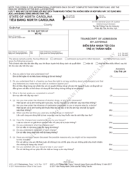 Document preview: Form AOC-J-410 Transcript of Admission by Juvenile - North Carolina (English/Vietnamese)