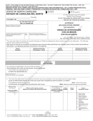 Document preview: Form AOC-J-460 Juvenile Adjudication Order (Delinquent) - North Carolina (English/Spanish)