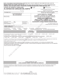 Form AOC-J-463 Supplemental Order to Parent, Guardian or Custodian of Undisciplined or Delinquent Juvenile - North Carolina (English/Spanish)