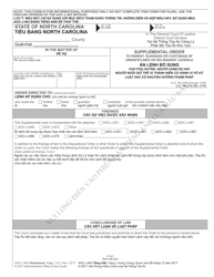 Form AOC-J-463 Supplemental Order to Parent, Guardian or Custodian of Undisciplined or Delinquent Juvenile - North Carolina (English/Vietnamese)