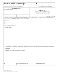 Document preview: Form AOC-J-465 Order to Terminate Supervision (Undisciplined/Delinquent) - North Carolina