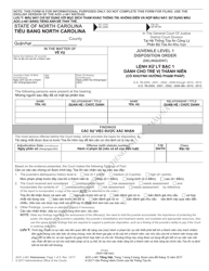Document preview: Form AOC-J-461 Juvenile Level 1 Disposition Order (Delinquent) - North Carolina (English/Vietnamese)
