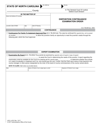 Document preview: Form AOC-J-476 Disposition Continuance/Examination Order - North Carolina