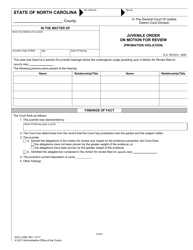 Form AOC-J-480 Juvenile Order on Motion for Review (Probation Violation) - North Carolina