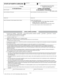 Form AOC-J-470 Appellate Entries in Delinquency Proceeding - North Carolina