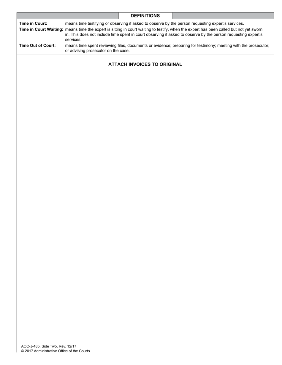 Form AOC-J-485 Application for Expert Witness Fee in Juvenile Cases at the Trial Level - North Carolina, Page 2