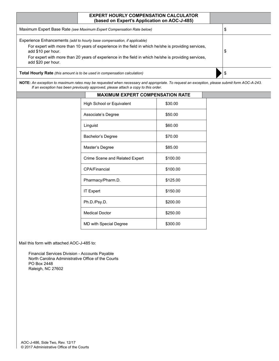 Form AOC-J-486 Order for Expert Witness Fee in Juvenile Cases at the Trial Level - North Carolina, Page 2