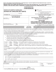 Document preview: Form AOC-J-601 Petition for Waiver of Parental Consent for Minor's Abortion - North Carolina (English/Spanish)