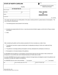 Document preview: Form AOC-J-901M Final Decree of Emancipation - North Carolina