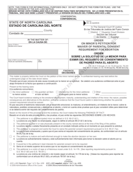 Form AOC-J-602 Order on Minor's Petition for Waiver of Parental Consent Requirement for Abortion - North Carolina (English/Spanish)