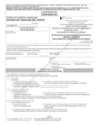 Form AOC-J-604 Notice of Confidential De Novo Hearing in Superior Court for Waiver of Parental Consent - North Carolina (English/Spanish)