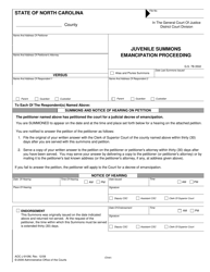 Document preview: Form AOC-J-910M Juvenile Summons Emancipation Proceeding - North Carolina