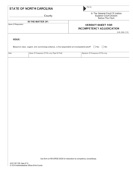 Document preview: Form AOC-SP-199 Verdict Sheet for Incompetency Adjudication; Verdict Sheet for Restoration to Competency - North Carolina