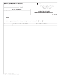 Form AOC-SP-199 Verdict Sheet for Incompetency Adjudication; Verdict Sheet for Restoration to Competency - North Carolina, Page 2
