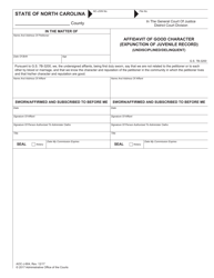Document preview: Form AOC-J-904 Affidavit of Good Character (Expunction of Juvenile Record) (Undisciplined/Delinquent) - North Carolina