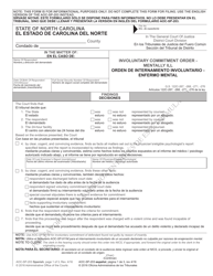 Document preview: Form AOC-SP-203 Involuntary Commitment Order - Mental Illness - North Carolina (English/Spanish)