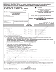 Form AOC-SP-203 Involuntary Commitment Order - Mental Illness - North Carolina (English/Spanish)