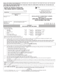 Document preview: Form AOC-SP-203 Involuntary Commitment Order - Mental Illness - North Carolina (English/Vietnamese)