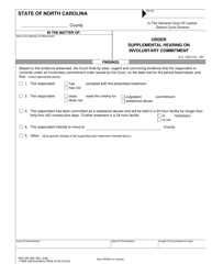 Document preview: Form AOC-SP-206 Order - Supplemental Hearing on Involuntary Commitment - North Carolina