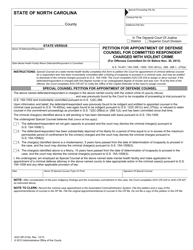 Document preview: Form AOC-SP-210A Petition for Appointment of Defense Counsel for Committed Respondent Charged With Violent Crime (For Offenses Committed on or Before Nov. 30, 2013) - North Carolina