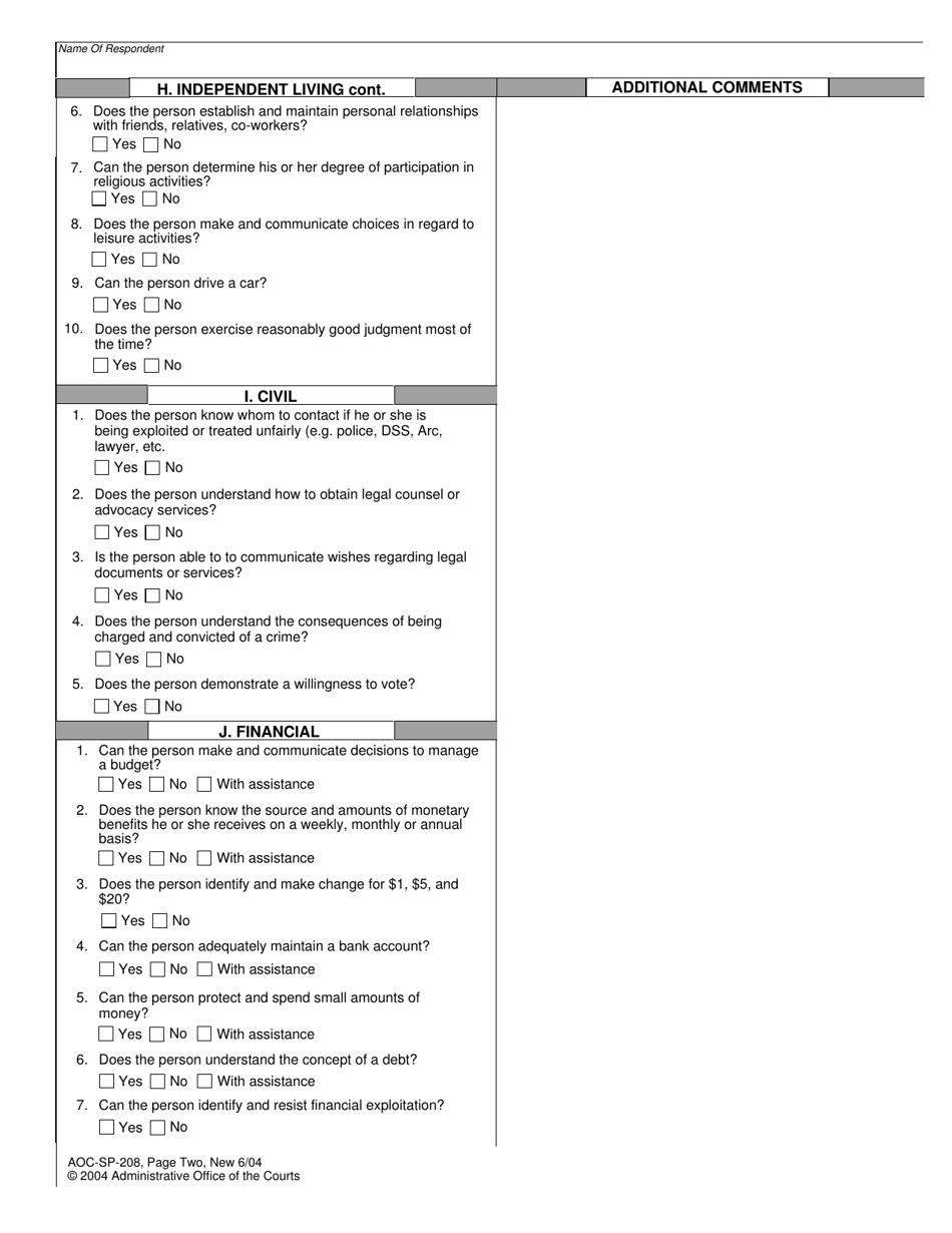 Form AOC-SP-208 Guardianship Capacity Questionnaire - North Carolina, Page 3