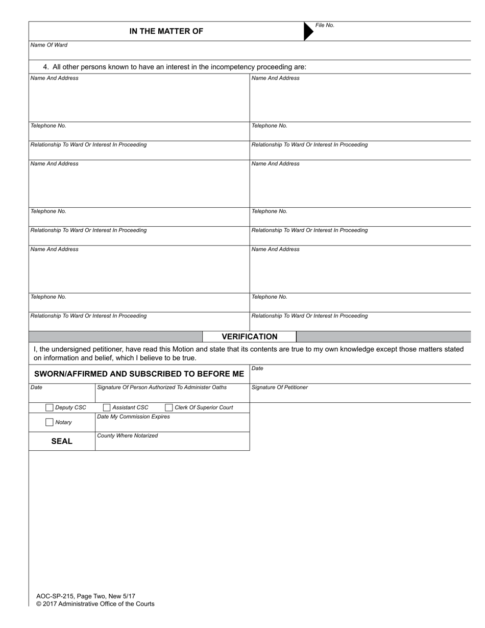 Form AOC-SP-215 Motion in the Cause for Restoration to Competency - North Carolina, Page 3