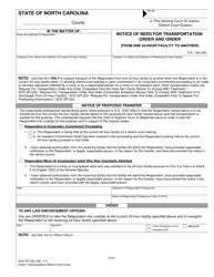 Form AOC-SP-222 Notice of Need for Transportation Order and Order (From One 24-hour Facility to Another) - North Carolina