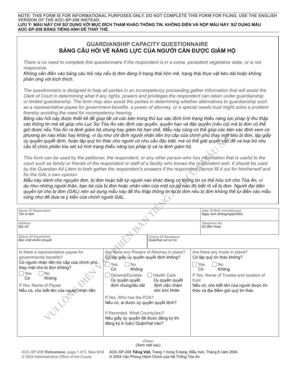 Form AOC-SP-208 - Fill Out, Sign Online and Download Printable PDF ...