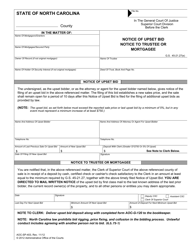 Document preview: Form AOC-SP-403 Notice of Upset Bid Notice to Trustee or Mortgagee - North Carolina