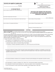 Form AOC-SP-630 Petition and Order for Issuance of Subpoena Directing Release of Financial Records - North Carolina