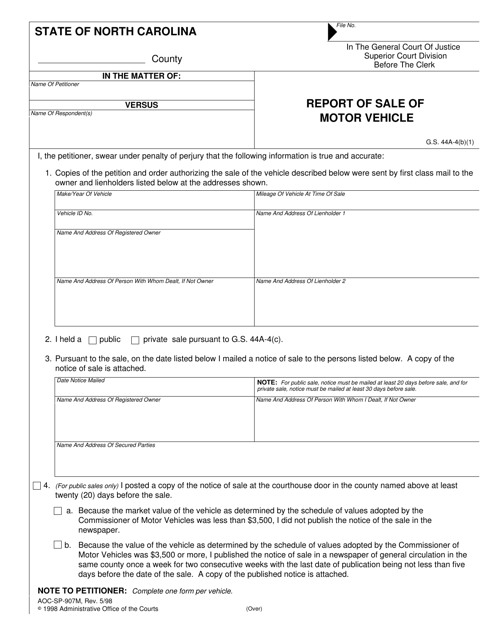 Form AOC-SP-907M Report of Sale of Motor Vehicle - North Carolina