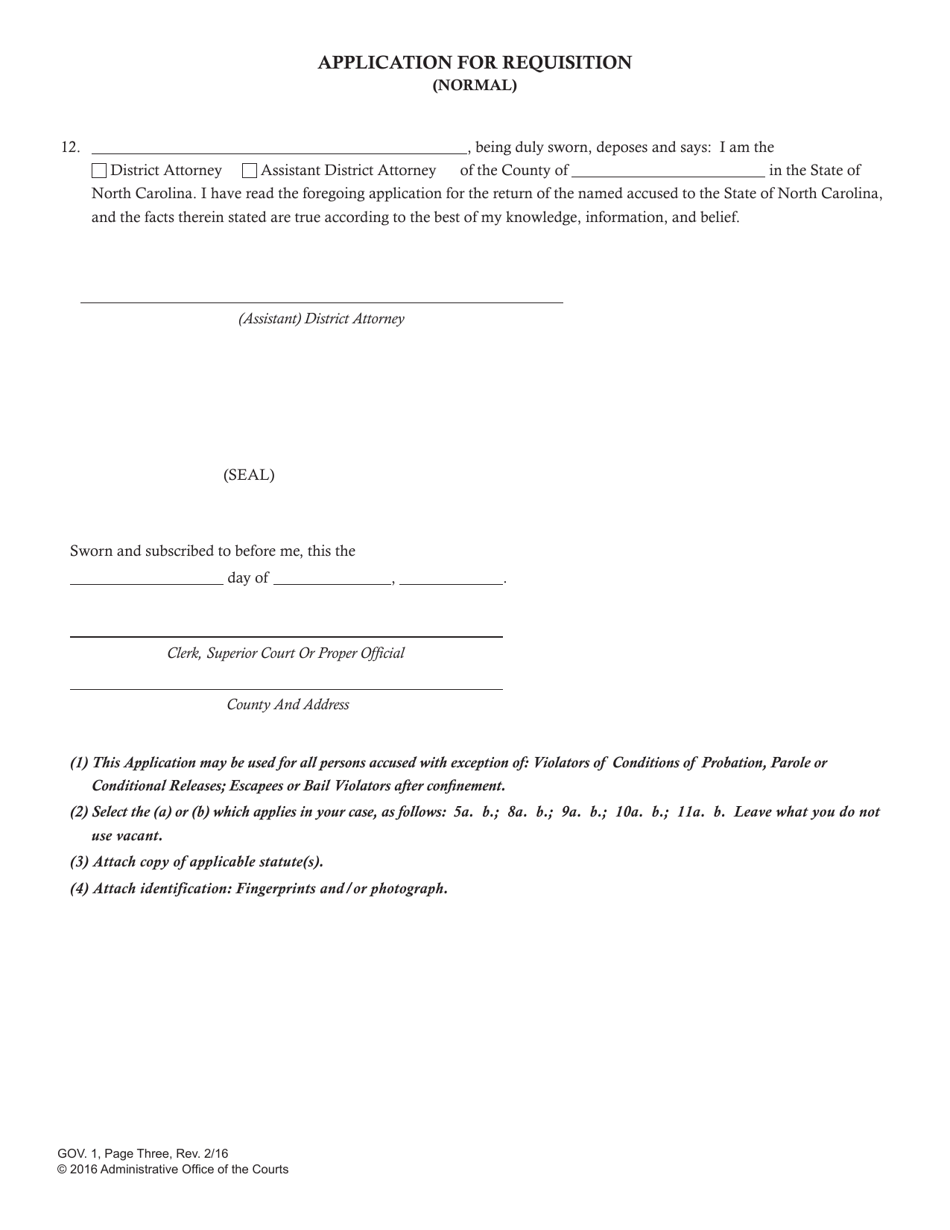 Form GOV.1 Application for Requisition (Normal) - North Carolina, Page 3